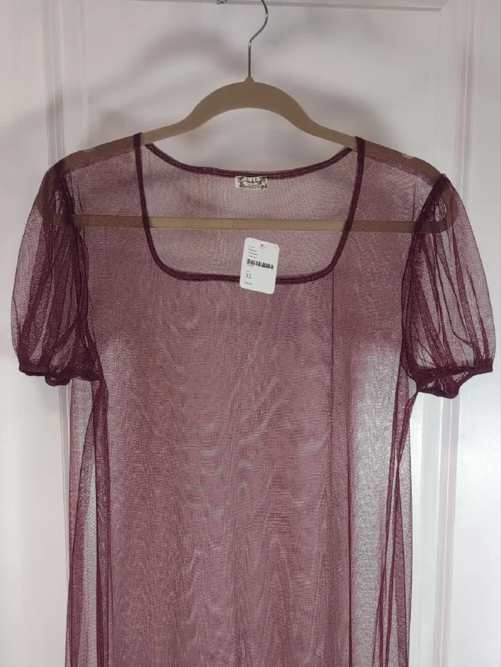 Free People Sheer Mauve Mesh Maxi Dress with Puff Sleeves NWT